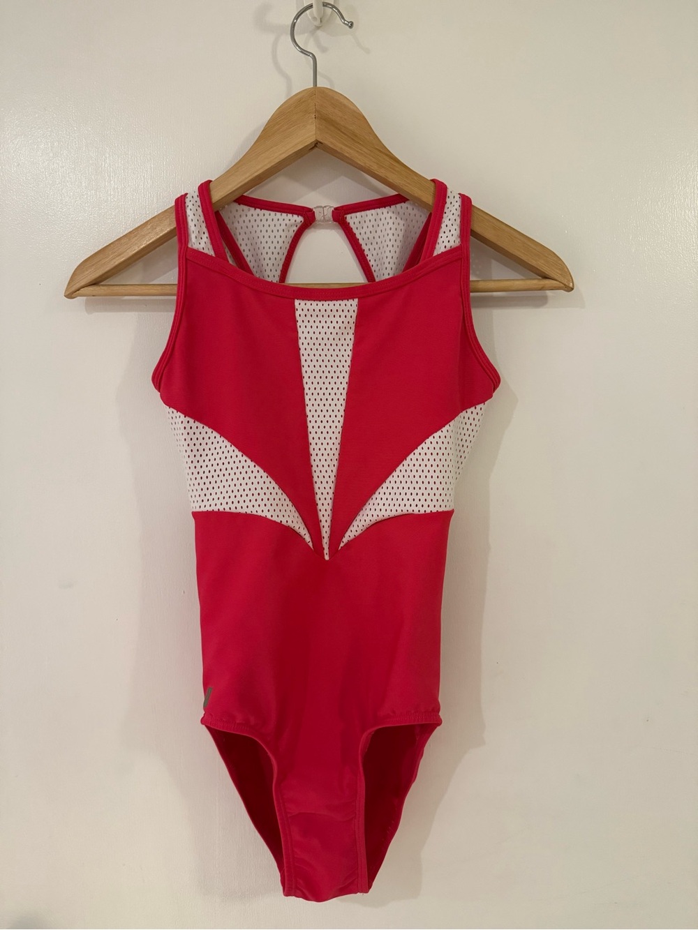 Sylvia P Watermelon Pink & White Mesh Panel leotard